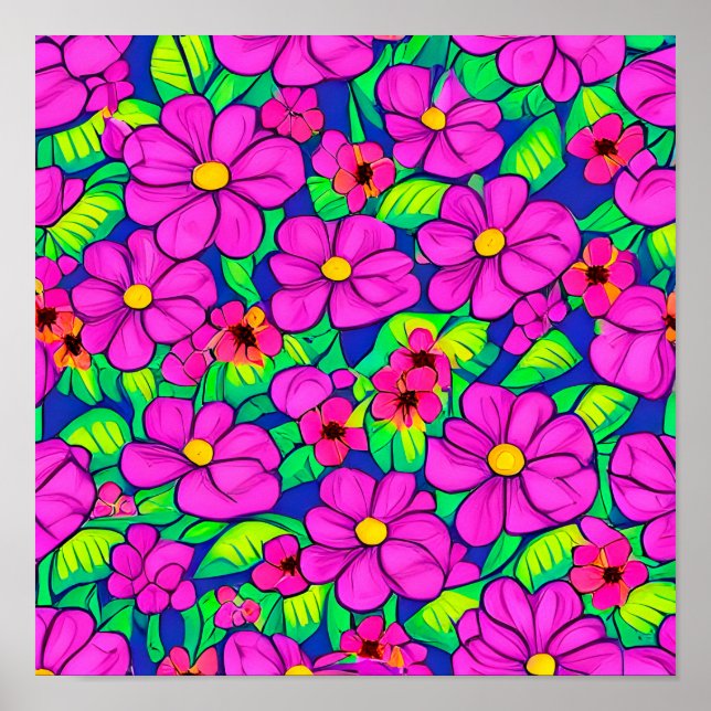 Poster Motif de fleurs roses (Devant)