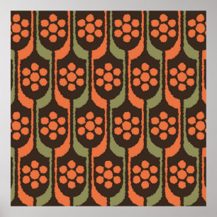 Poster Motif de fleurs sans joint or orangeles années 50,
