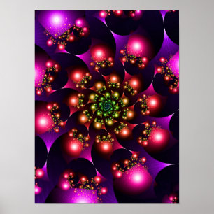 Poster Motif de fractale en spirale Bijoux violets lumine