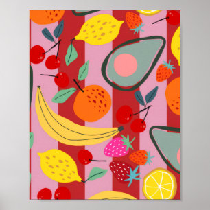 Poster Motif de fruits à rayures rouges et roses