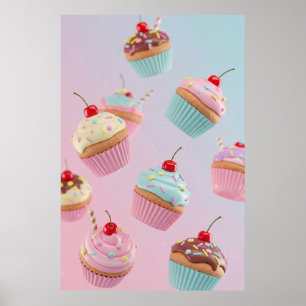 Poster Motif de gâteau pastel sur fond rose