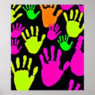 Poster Motif de graffiti empreinte de main au néon