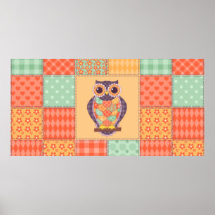 Poster Motif de hibou en patchwork sans couture. arrière
