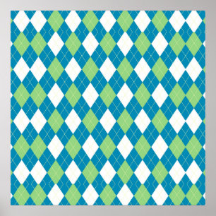 Poster Motif de Jacquard bleu et blanc vert