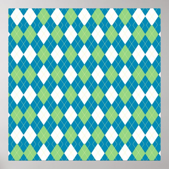 Poster Motif de Jacquard bleu et blanc vert (Devant)