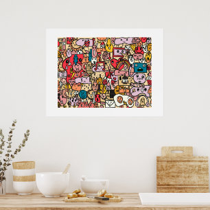 Poster Motif de jeton de personnage de dessin