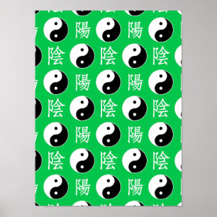 Poster Motif de l'Arrière - plan vert chinois Yinyang