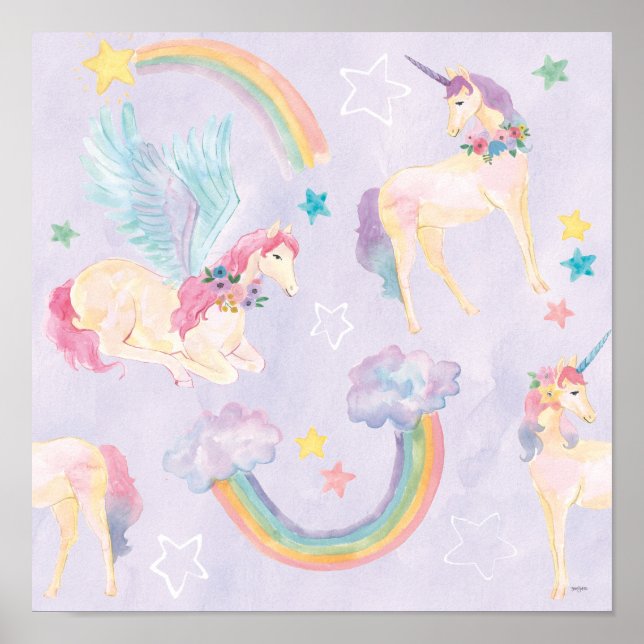 Poster Motif de licornes magiques (Devant)