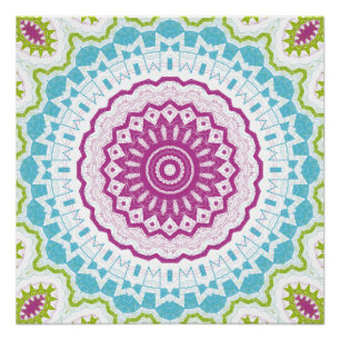 Poster Motif de mandala bleu magenta et vert