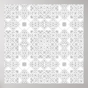 Poster Motif de mandala en carreaux de diamant orné pour 