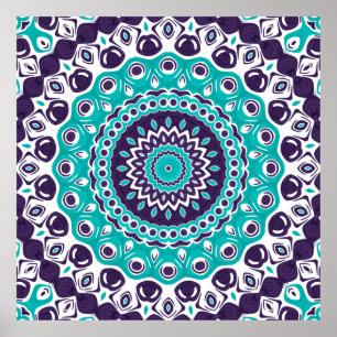 Poster Motif de mandala moderne turquoise et violet