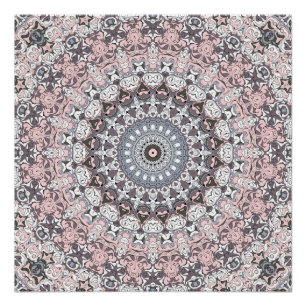 Poster Motif de mandala rose gris et blanc