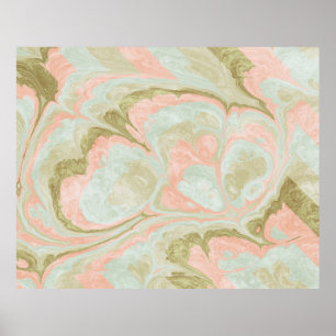 Poster Motif de marbre tourbillonnant doux Menthe, Corail