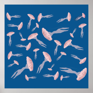 Poster Motif de méduse de l'océan bleu profond