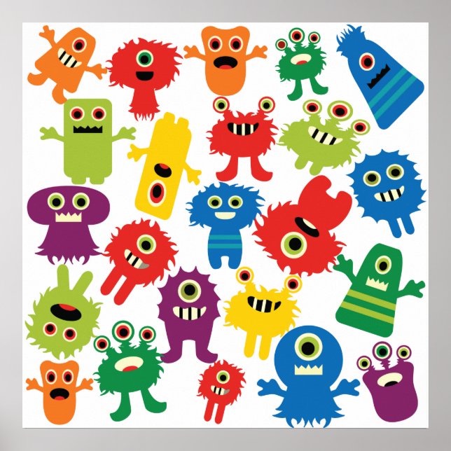 Poster Motif de Monstres colorés et amusants (Devant)