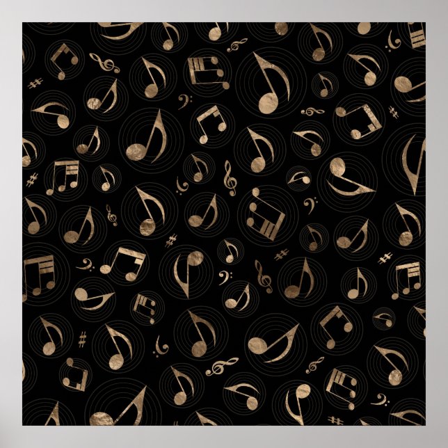 Poster Motif de musique - Noir et or (Devant)