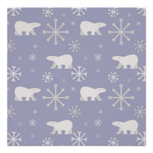 Poster Motif de Noël avec ours polaires et flocons de nei