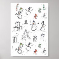 Motif de Noël mignon avec Snowman, Tree et Gif