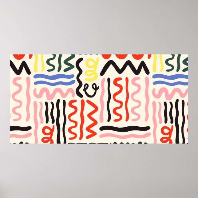 Poster Motif de pinceau dessiné à la main, zigzags, ligne (Devant)