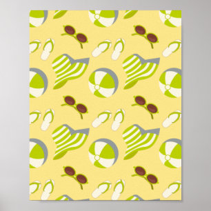 Poster Motif de plage avec lunettes de soleil et casquett
