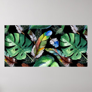 Poster Motif de plume d'oiseau d'aquarelle de l'aile. Aqu