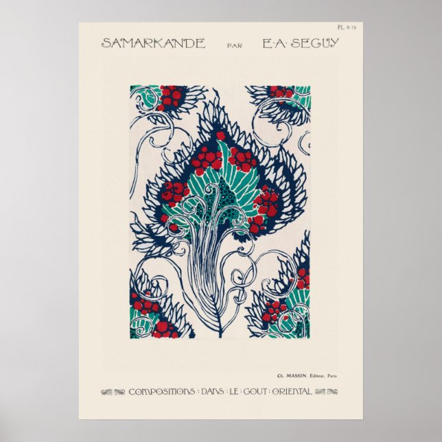 Poster Motif de pochoir botanique en Art Nouveau (Devant)