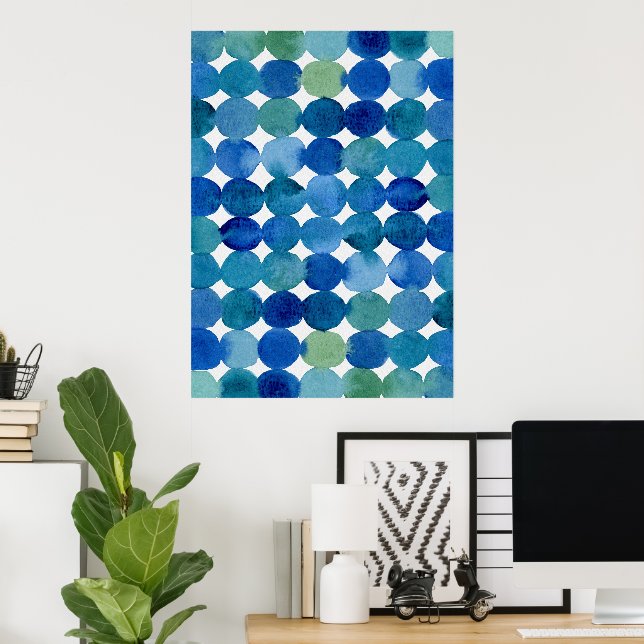 Poster Motif de points - bleu et vert (Bureau à domicile)