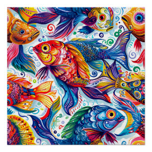 Poster Motif de poisson multicolore