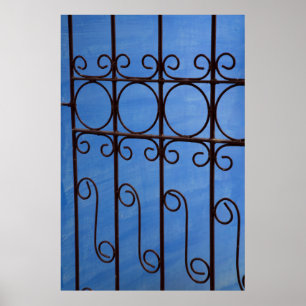 Poster Motif de porte en fer bleu, Cuba
