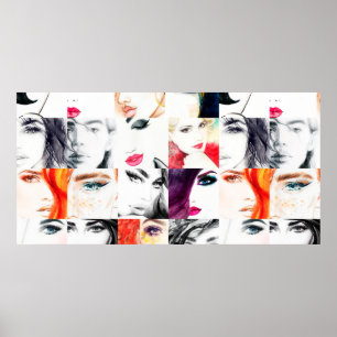 Poster Motif de portrait féminin aquarelle