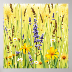 Poster Motif de prairie fleurie estivale