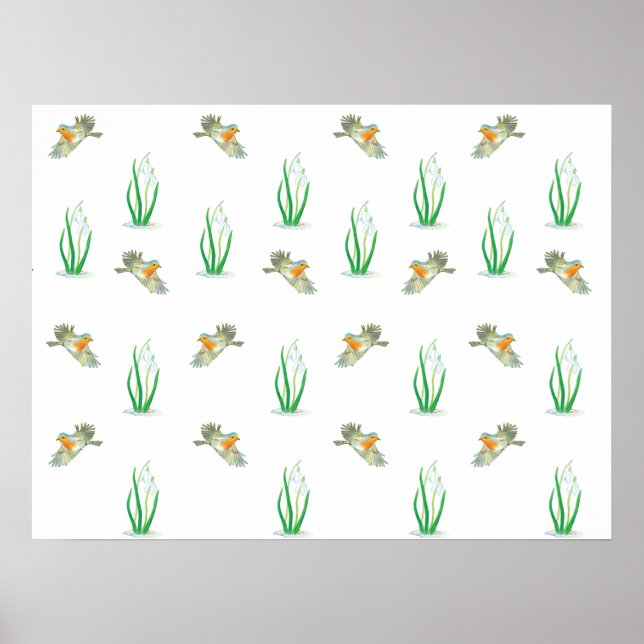 Poster Motif de printemps Red Robin Birds et Snowdrops (Devant)