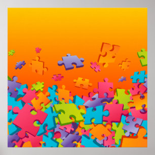 Poster Motif de puzzle animé