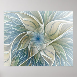 Poster Motif de rêve floral Abstrait Bleu Kaki Fractale