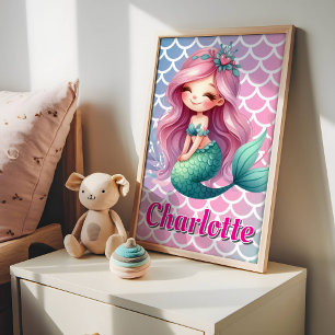 Poster Motif de sirène nom personnalisé 