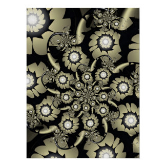 Poster Motif de spirale florale fractale dorée