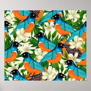 Poster Motif de surface avec des fruits à la papaye, feui