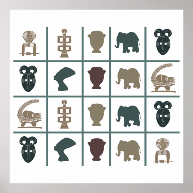 Poster motif de symboles africains colorés (Devant)