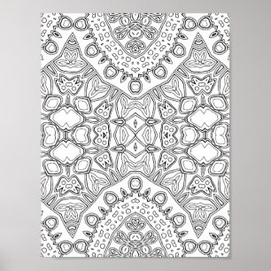 Poster Motif de symétrie ornementale - Mandala à colorier