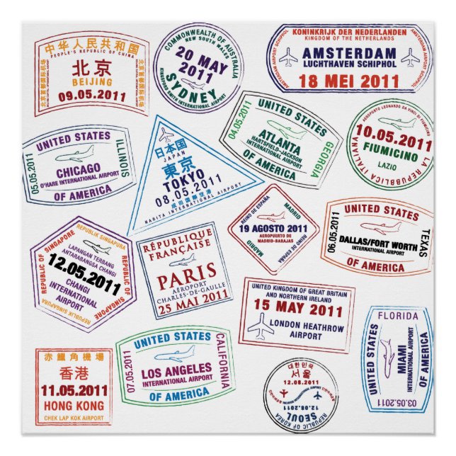 Poster Motif de tampon de passeport Imprimer (Devant)