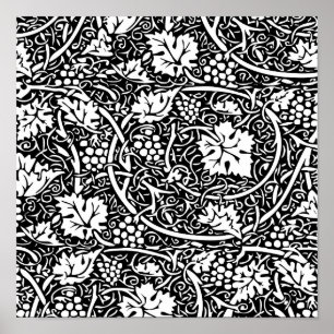 Poster Motif de vigne de raisin noir et blanc de William