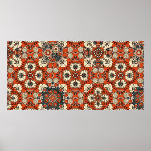 Poster Motif décoratif sans couture avec floral et cachet