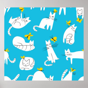 Poster Motif des chats et papillons