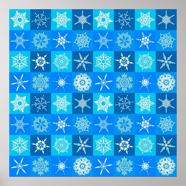 Poster Motif des flocons bleus (Devant)
