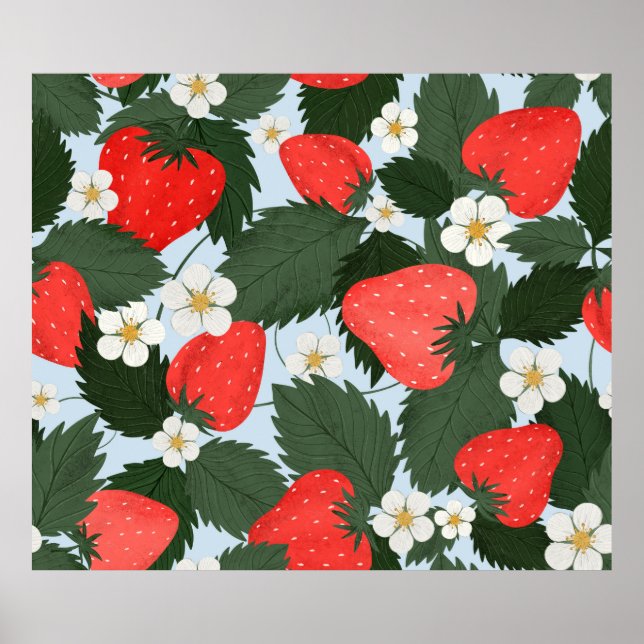 Poster Motif d'été avec fraises. Laine de fraises (Devant)