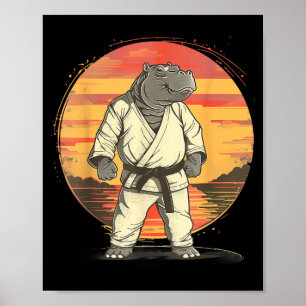 Poster Motif d'hippopotame Karaté Taekwondo Jiu-Jitsu MMA