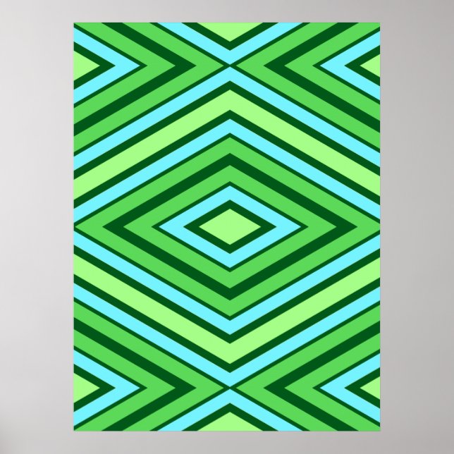 Poster Motif diamant du milieu du siècle Jade Green et Aq (Devant)