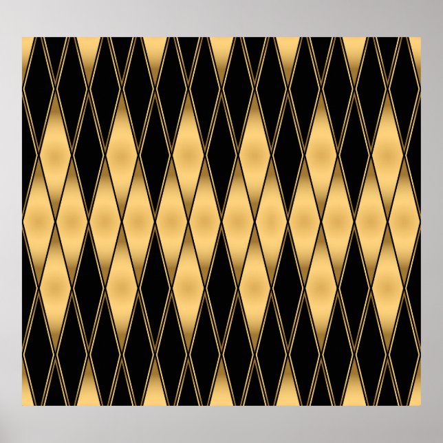 Poster Motif diamant : motif élégant noir or. (Devant)
