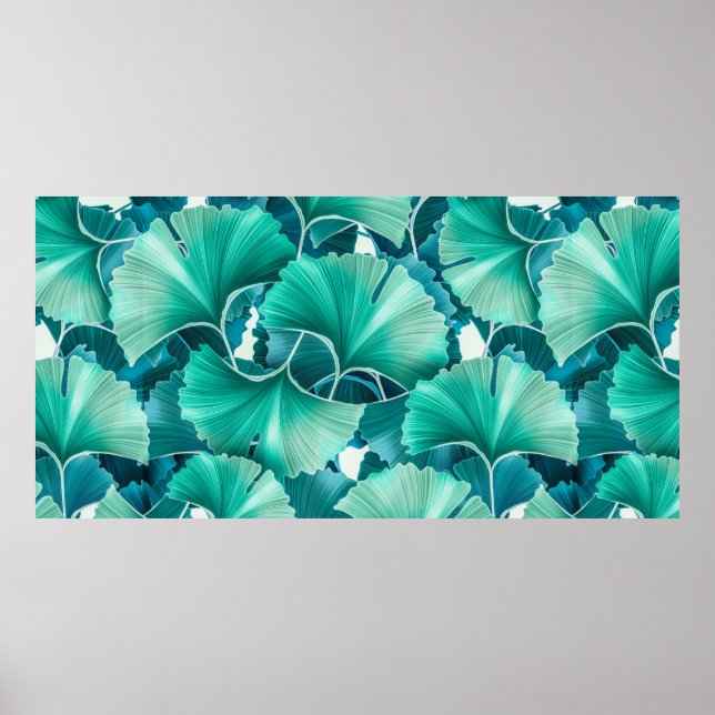 Poster Motif d'illustration de ginkgo biloba vert (Devant)