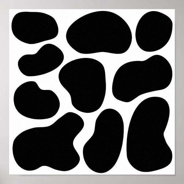 Poster Motif d'impression de vache noire et blanche. (Devant)